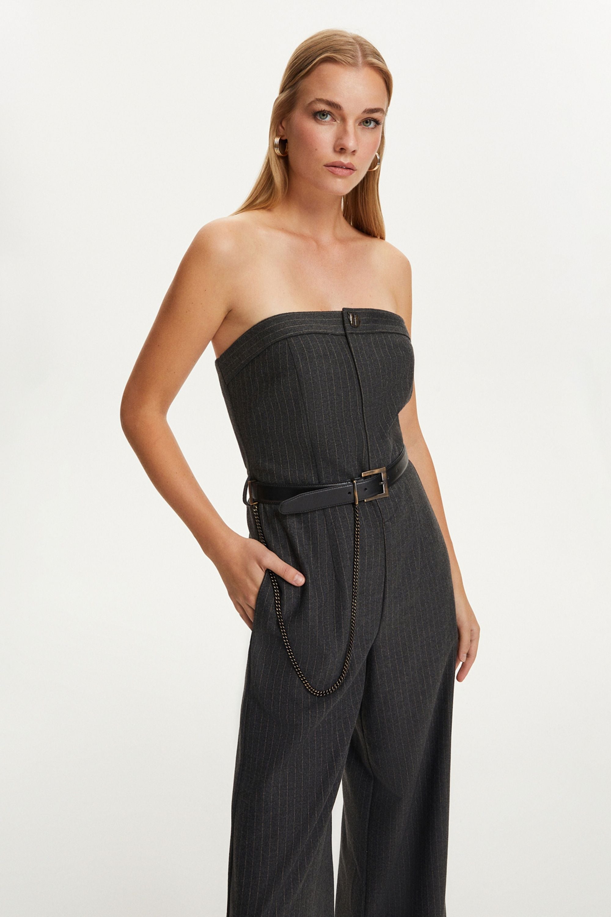 Belted Striped Jumpsuit